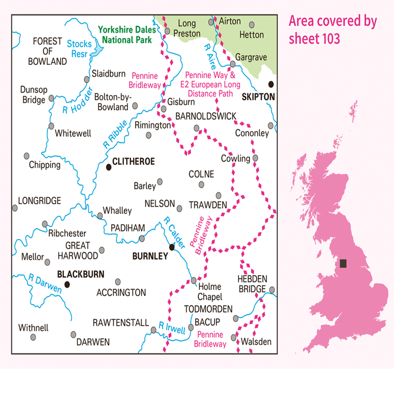 OS Landranger Map 103 - Blackburn and Burnley Clitheroe and Skipton-2